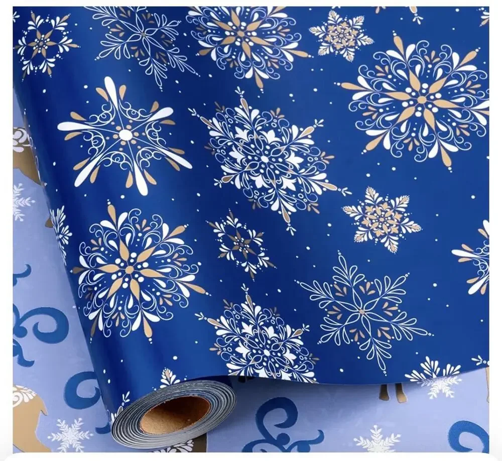 Christmas Wrapping Paper Roll Blue Snowflake 17” x 33ft Holiday Gift Wrap New